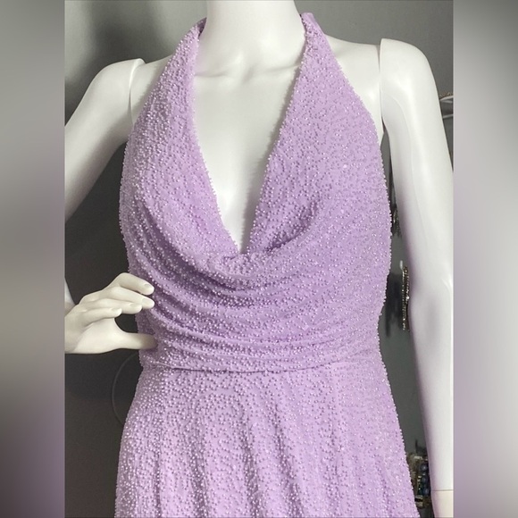 Oh Polly Venice Embellished Plunge Halter Neck Midaxi Dress in Lilac Size 10 - Picture 5 of 16